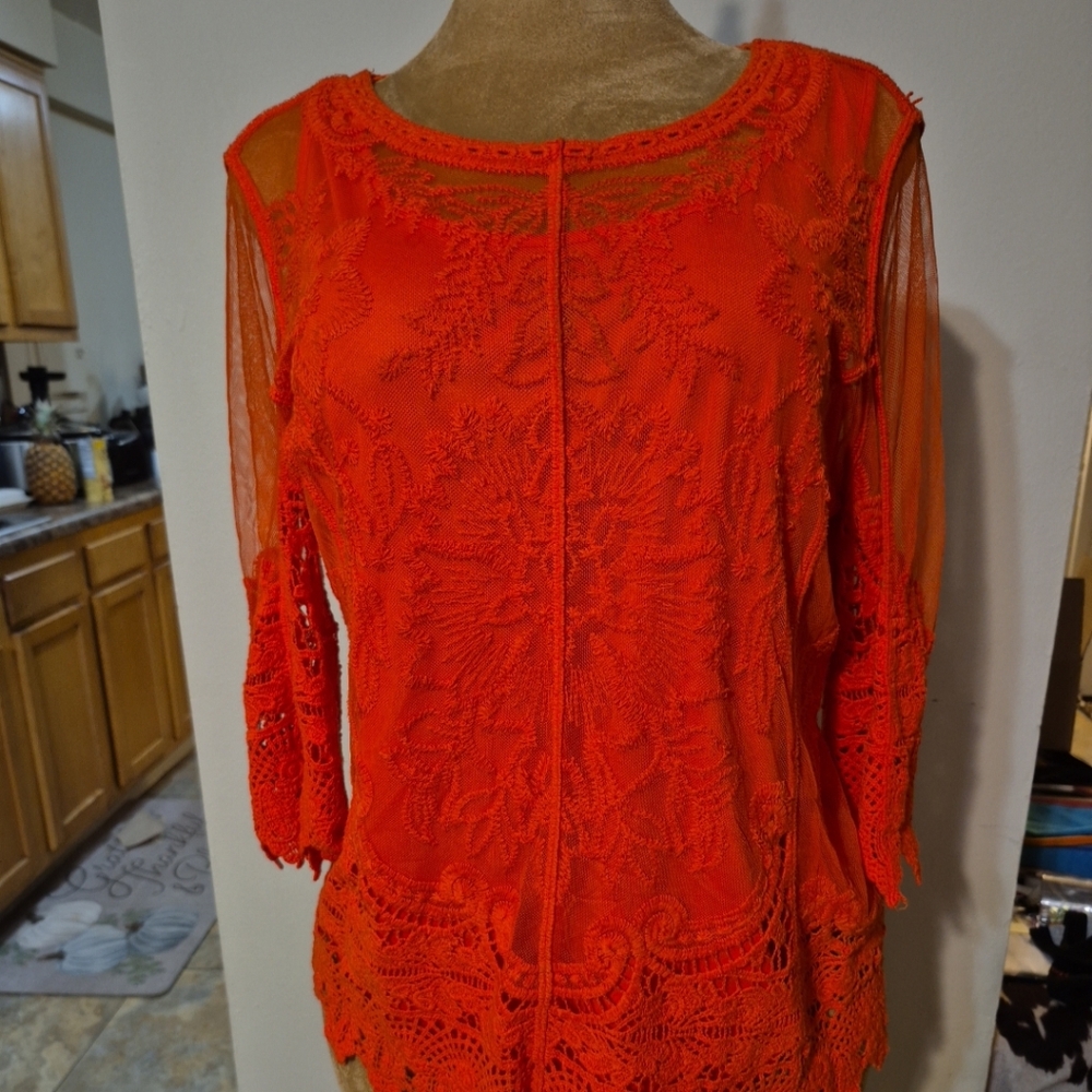 Ultra Pink Vibrant Orange Lace Blouse